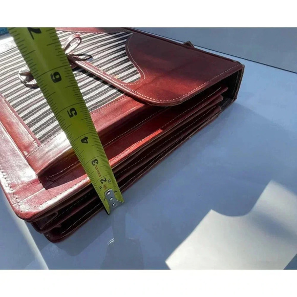 Leather Professional Mens Briefcase Case Document Bag Handbag Brown 16x12 - Picture 5 of 14